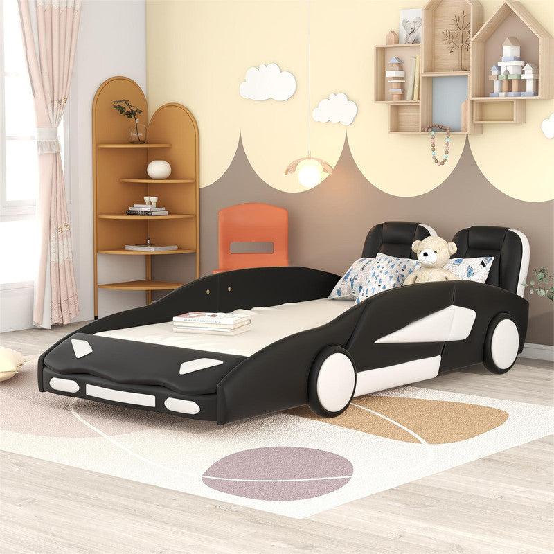 Twin Size Race Car-Shaped Platform Bed with Wheels