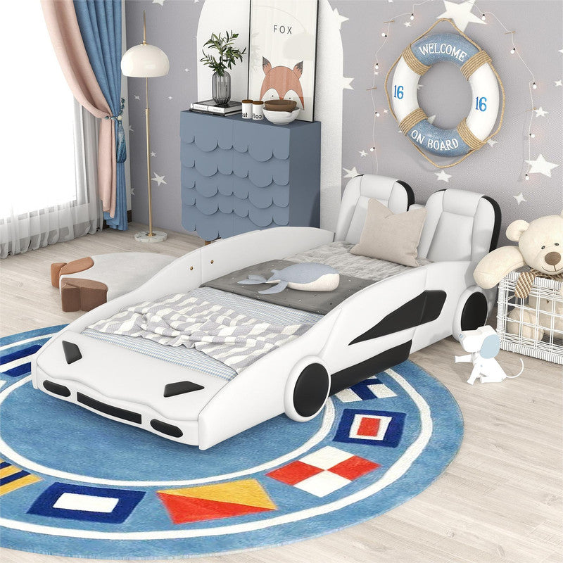 Twin Size Race Car-Shaped Platform Bed with Wheels
