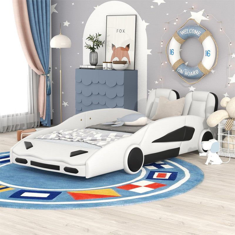 Twin Size Race Car-Shaped Platform Bed with Wheels