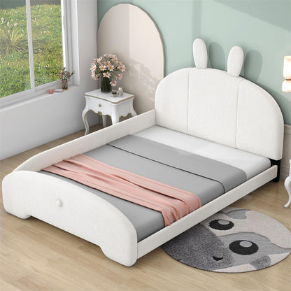 Full Size Upholstered Platform Bed with Cartoon Ears Shaped Headboard