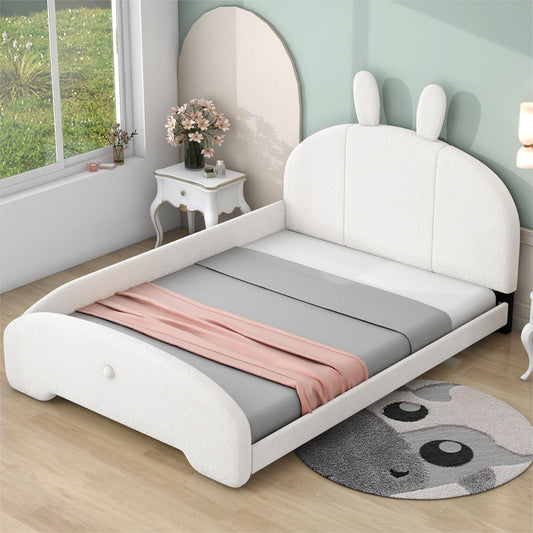 Full Size Upholstered Platform Bed with Cartoon Ears Shaped Headboard