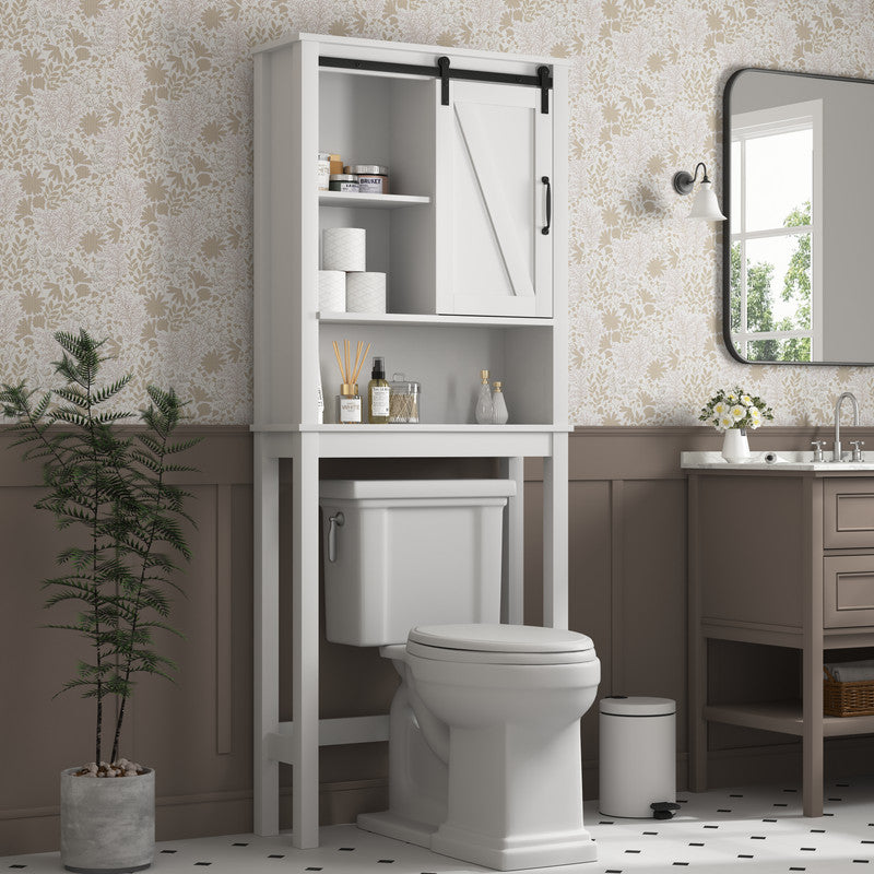 Toilet Storage Cabinet, Space-Saving Bathroom Cabinet with Adjustable Shelves and a Barn Door