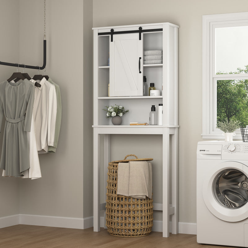 Toilet Storage Cabinet, Space-Saving Bathroom Cabinet with Adjustable Shelves and a Barn Door