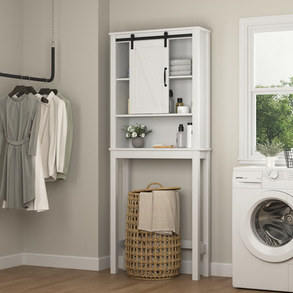 Toilet Storage Cabinet, Space-Saving Bathroom Cabinet with Adjustable Shelves and a Barn Door