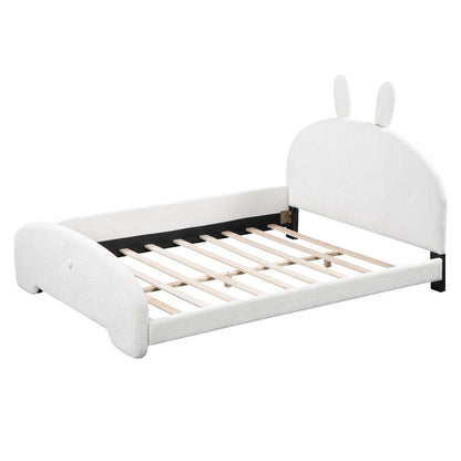 Full Size Upholstered Platform Bed with Cartoon Ears Shaped Headboard