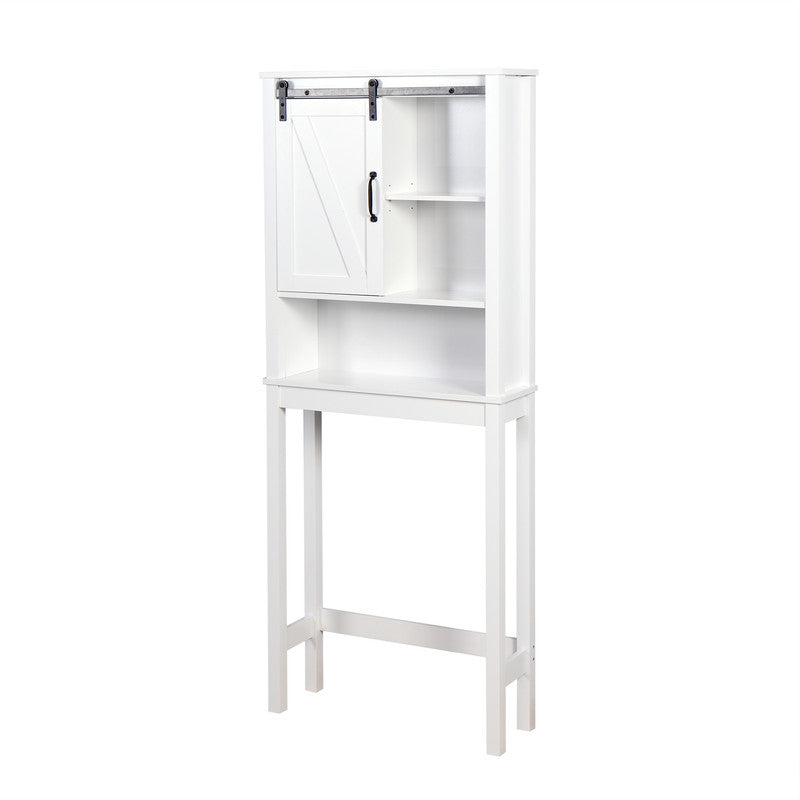 Toilet Storage Cabinet, Space-Saving Bathroom Cabinet with Adjustable Shelves and a Barn Door