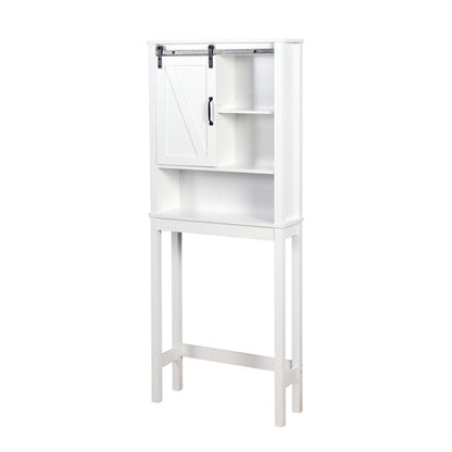 Toilet Storage Cabinet, Space-Saving Bathroom Cabinet with Adjustable Shelves and a Barn Door
