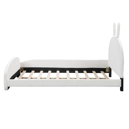 Full Size Upholstered Platform Bed with Cartoon Ears Shaped Headboard