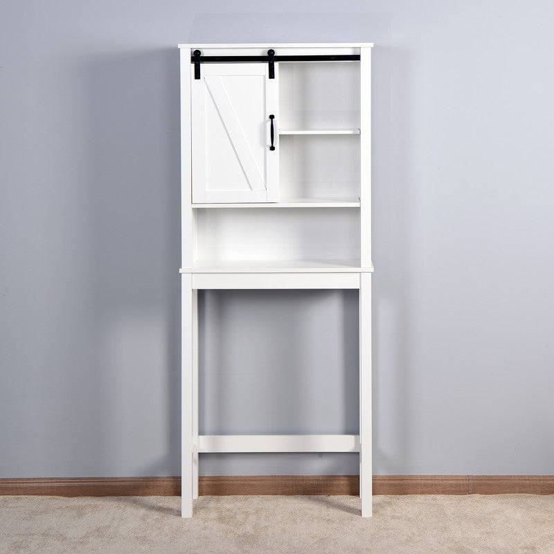 Toilet Storage Cabinet, Space-Saving Bathroom Cabinet with Adjustable Shelves and a Barn Door