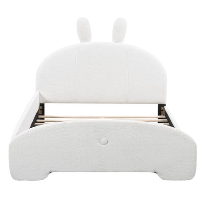 Full Size Upholstered Platform Bed with Cartoon Ears Shaped Headboard