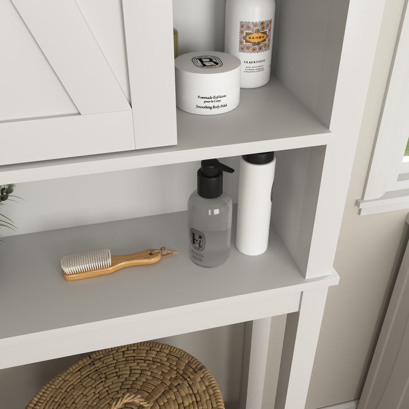 Toilet Storage Cabinet, Space-Saving Bathroom Cabinet with Adjustable Shelves and a Barn Door