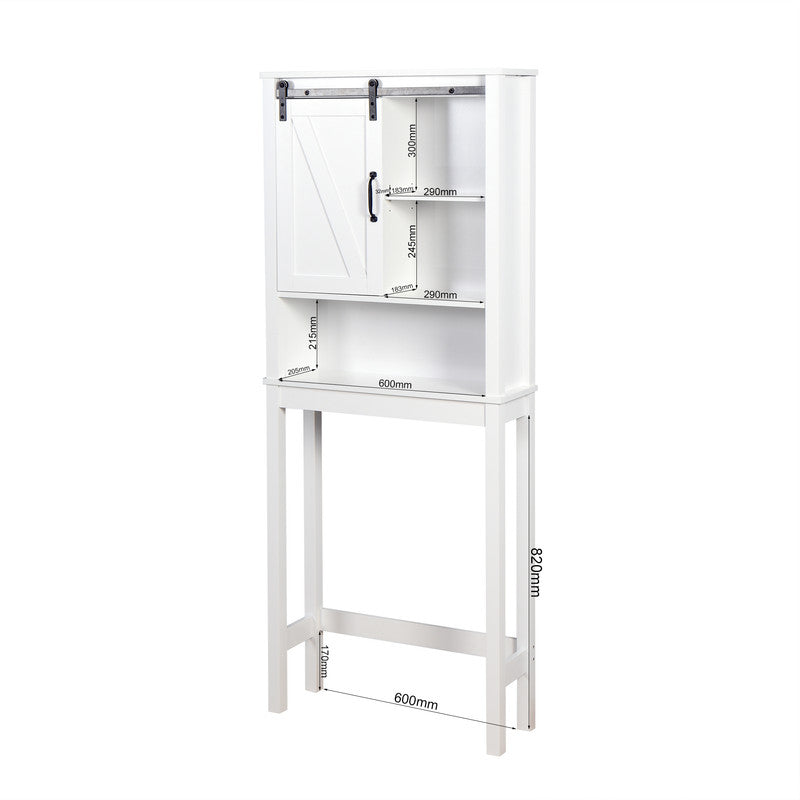 Toilet Storage Cabinet, Space-Saving Bathroom Cabinet with Adjustable Shelves and a Barn Door