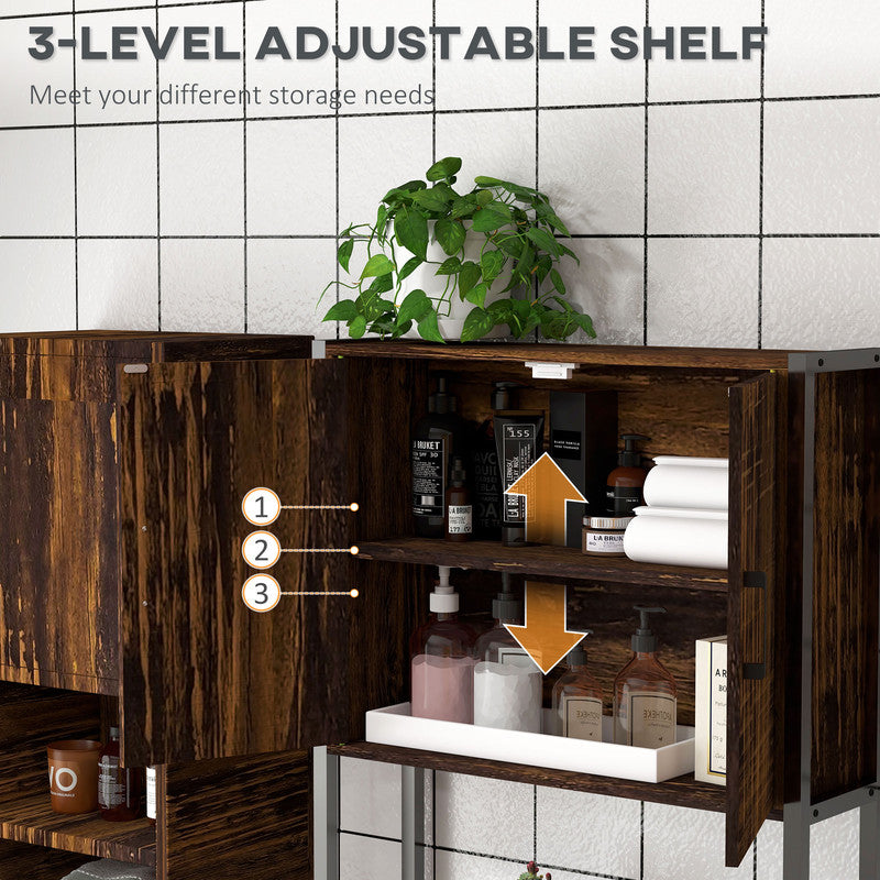 Toilet Storage Cabinet with Double Door Cupboard and Adjustable Shelf