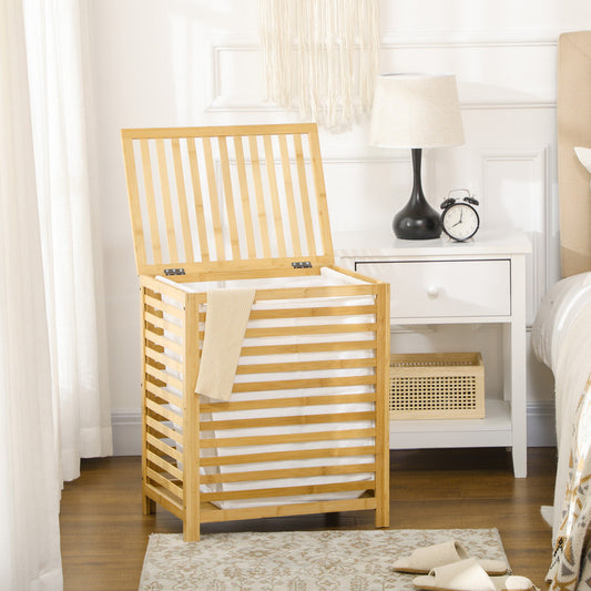 Bamboo Laundry Basket with Lid and Removable Liner Bag