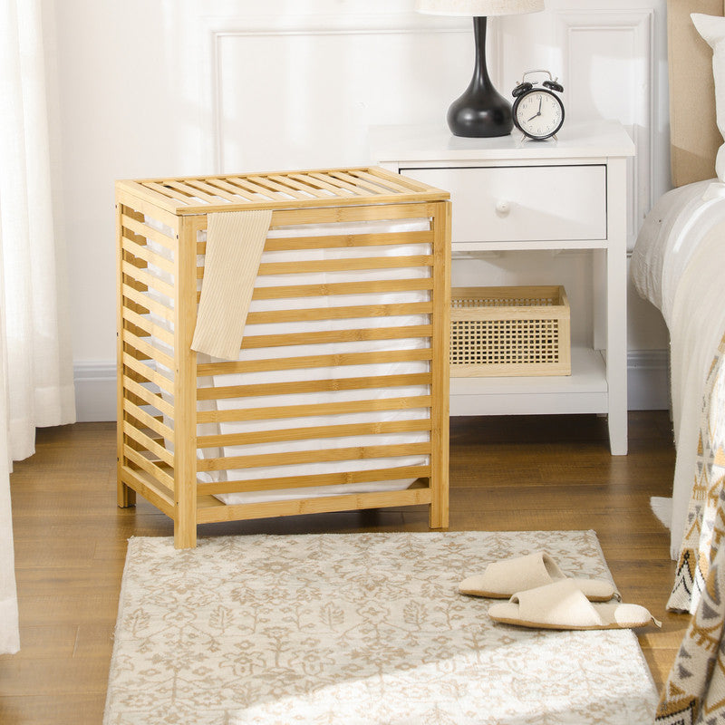 Bamboo Laundry Basket with Lid and Removable Liner Bag