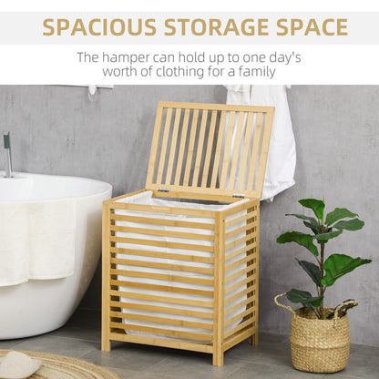 Bamboo Laundry Basket with Lid and Removable Liner Bag