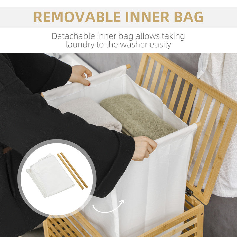 Bamboo Laundry Basket with Lid and Removable Liner Bag