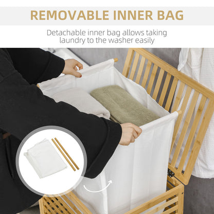 Bamboo Laundry Basket with Lid and Removable Liner Bag