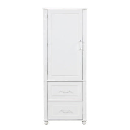 Tall Bathroom Storage Cabinet, Freestanding Storage Cabinet with Two Drawers and Adjustable Shelf