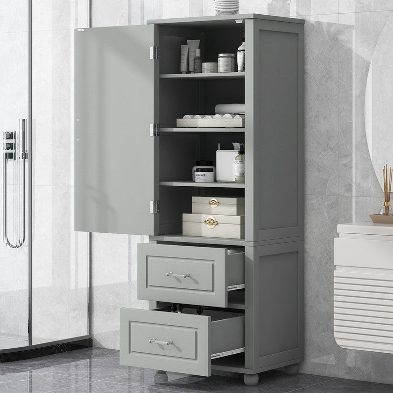 Tall Bathroom Storage Cabinet, Freestanding Storage Cabinet with Two Drawers and Adjustable Shelf