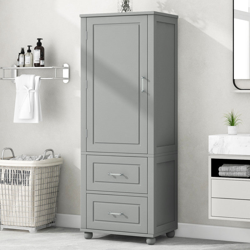 Tall Bathroom Storage Cabinet, Freestanding Storage Cabinet with Two Drawers and Adjustable Shelf