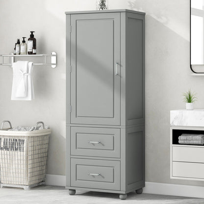 Tall Bathroom Storage Cabinet, Freestanding Storage Cabinet with Two Drawers and Adjustable Shelf