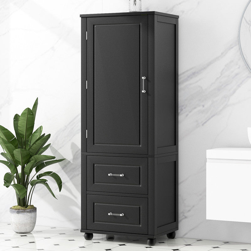 Tall Bathroom Storage Cabinet, Freestanding Storage Cabinet with Two Drawers and Adjustable Shelf