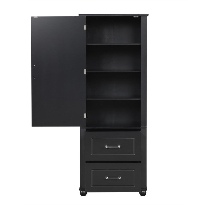 Tall Bathroom Storage Cabinet, Freestanding Storage Cabinet with Two Drawers and Adjustable Shelf