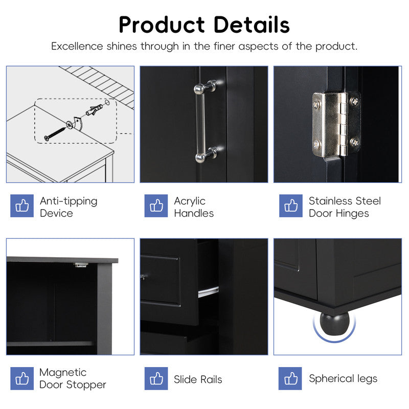 Tall Bathroom Storage Cabinet, Freestanding Storage Cabinet with Two Drawers and Adjustable Shelf