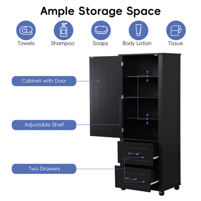 Tall Bathroom Storage Cabinet, Freestanding Storage Cabinet with Two Drawers and Adjustable Shelf