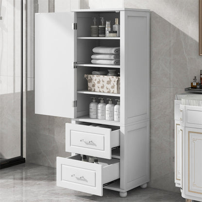 Tall Bathroom Storage Cabinet, Freestanding Storage Cabinet with Two Drawers and Adjustable Shelf