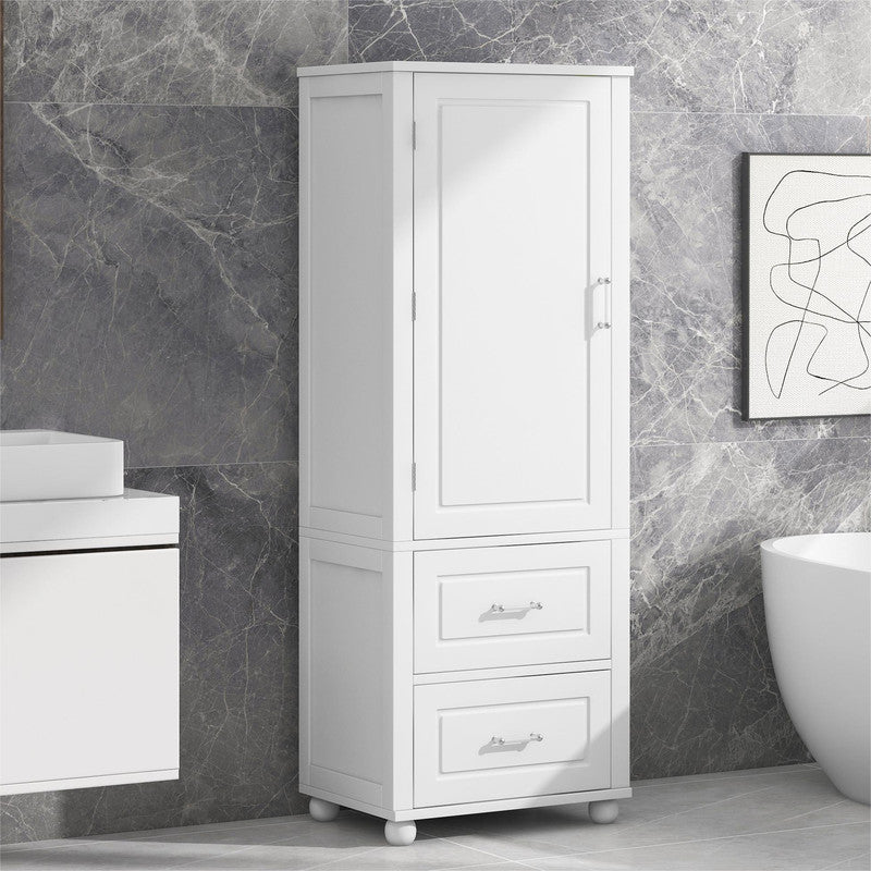 Tall Bathroom Storage Cabinet, Freestanding Storage Cabinet with Two Drawers and Adjustable Shelf