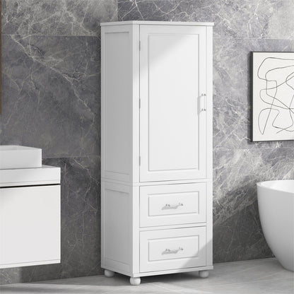 Tall Bathroom Storage Cabinet, Freestanding Storage Cabinet with Two Drawers and Adjustable Shelf