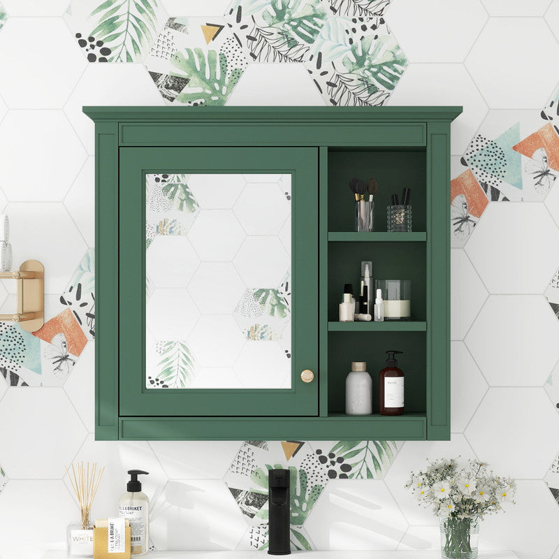 Wall Mounted Bathroom Storage Cabinet with Mirror and 3 Open Shelves