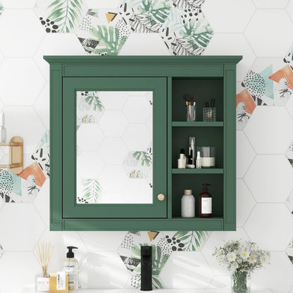 Wall Mounted Bathroom Storage Cabinet with Mirror and 3 Open Shelves