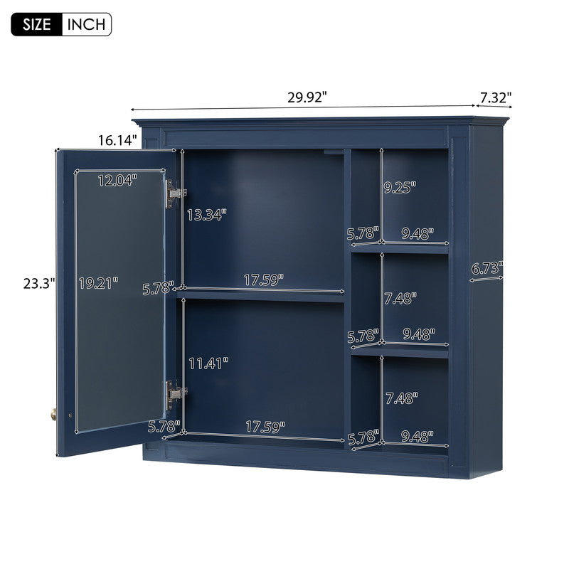 Wall Mounted Bathroom Storage Cabinet with Mirror and 3 Open Shelves