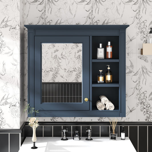 Wall Mounted Bathroom Storage Cabinet with Mirror and 3 Open Shelves