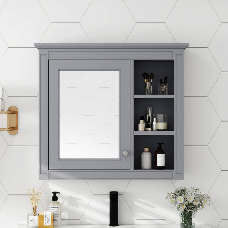 Wall Mounted Bathroom Storage Cabinet with Mirror and 3 Open Shelves