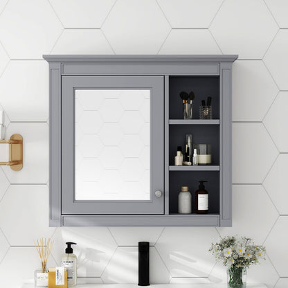Wall Mounted Bathroom Storage Cabinet with Mirror and 3 Open Shelves