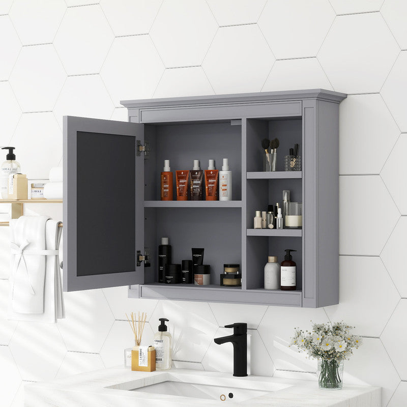 Wall Mounted Bathroom Storage Cabinet with Mirror and 3 Open Shelves
