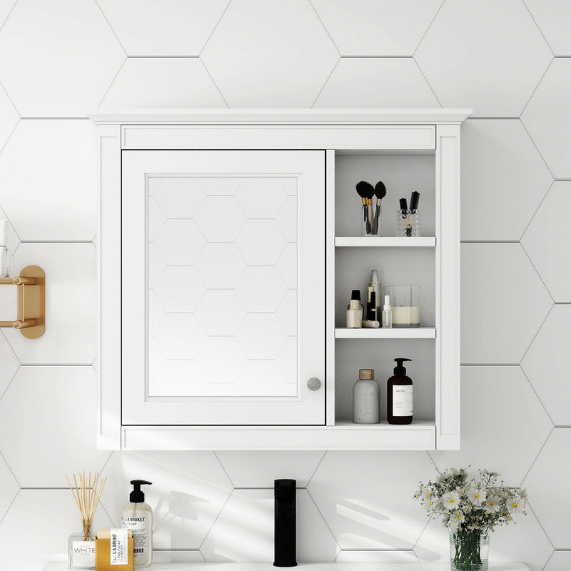 Wall Mounted Bathroom Storage Cabinet with Mirror and 3 Open Shelves