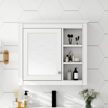 Wall Mounted Bathroom Storage Cabinet with Mirror and 3 Open Shelves