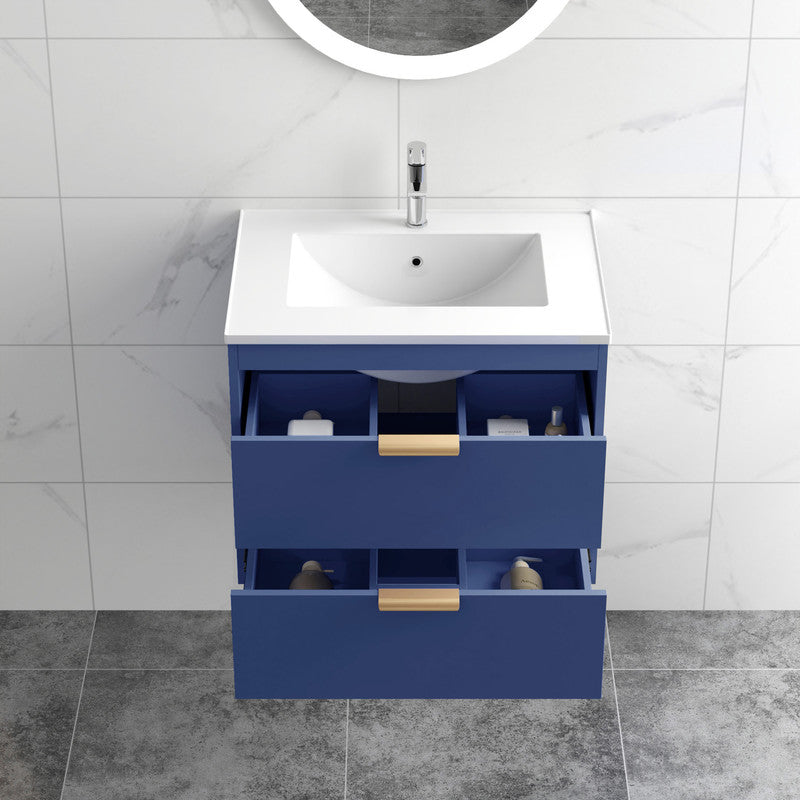 24'' Floating Wall Mounted Bathroom Vanity with White Ceramic Sink and Drawer Storage