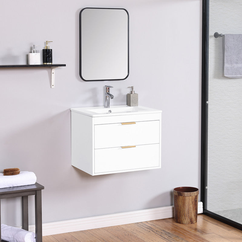 24'' Floating Wall Mounted Bathroom Vanity with White Ceramic Sink and Drawer Storage