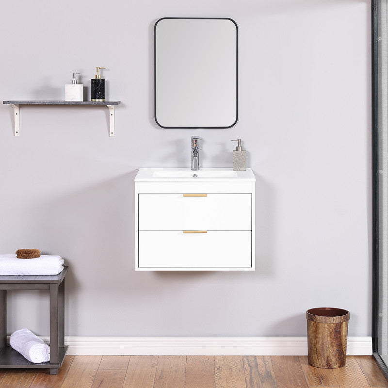 24'' Floating Wall Mounted Bathroom Vanity with White Ceramic Sink and Drawer Storage