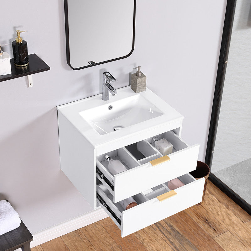 24'' Floating Wall Mounted Bathroom Vanity with White Ceramic Sink and Drawer Storage