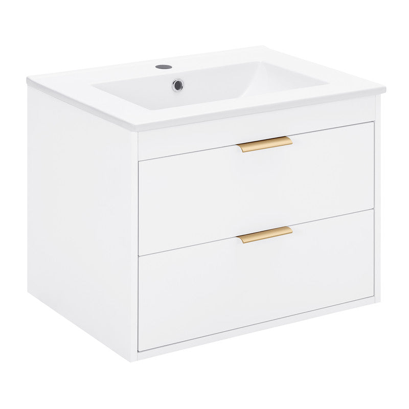 24'' Floating Wall Mounted Bathroom Vanity with White Ceramic Sink and Drawer Storage