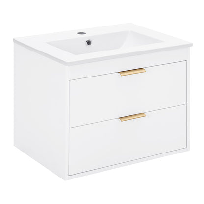 24'' Floating Wall Mounted Bathroom Vanity with White Ceramic Sink and Drawer Storage