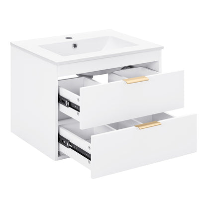 24'' Floating Wall Mounted Bathroom Vanity with White Ceramic Sink and Drawer Storage