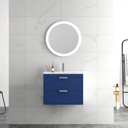 24'' Floating Wall Mounted Bathroom Vanity with White Ceramic Sink and Drawer Storage